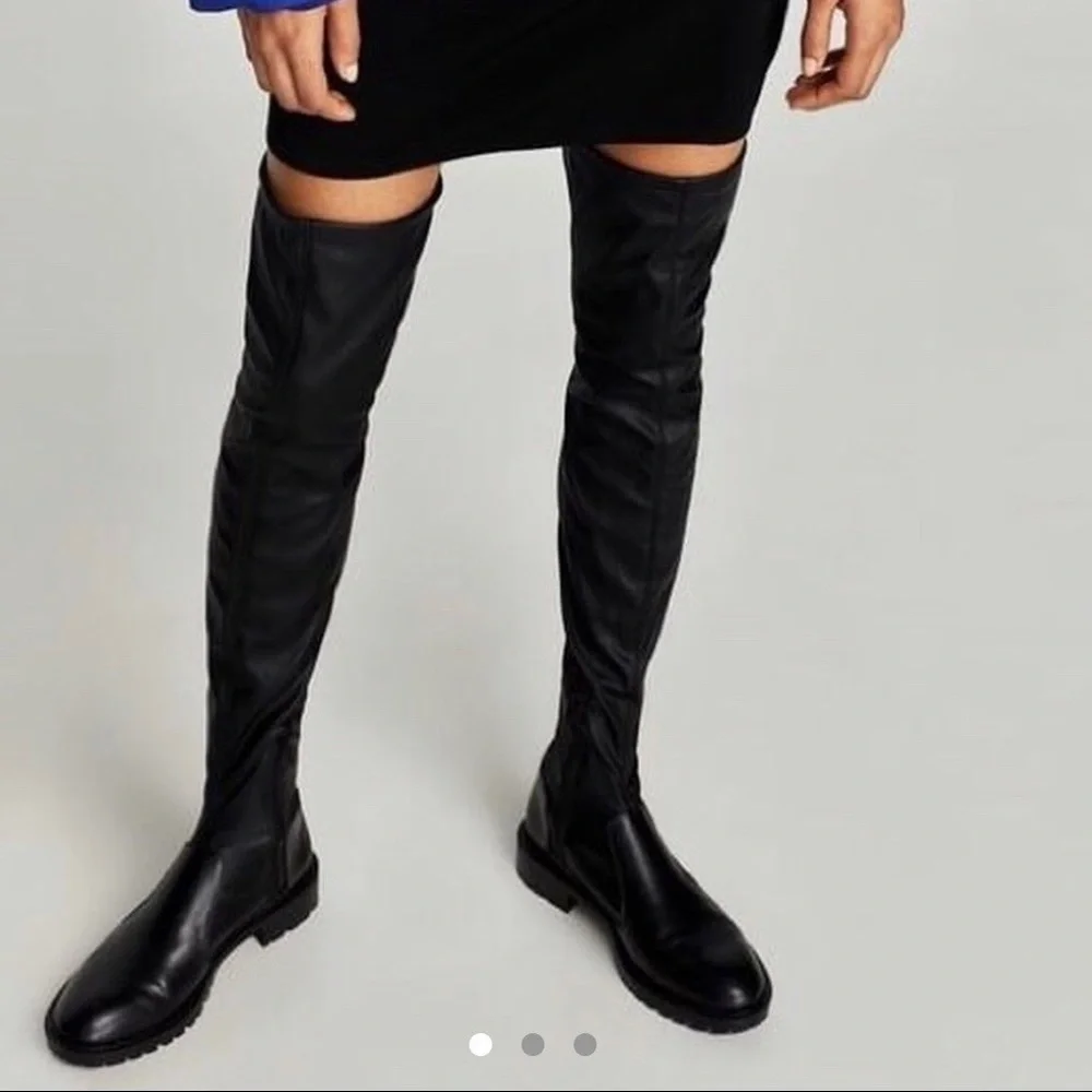 NWT Zara Flat Over the Knee Black Boots - Picture 5 of 11